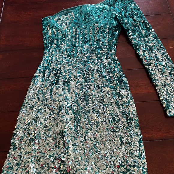 SHERRI HILL /ombré, one shoulder, sparkly dress/ size 00 (fits like 2) - Picture 4 of 6